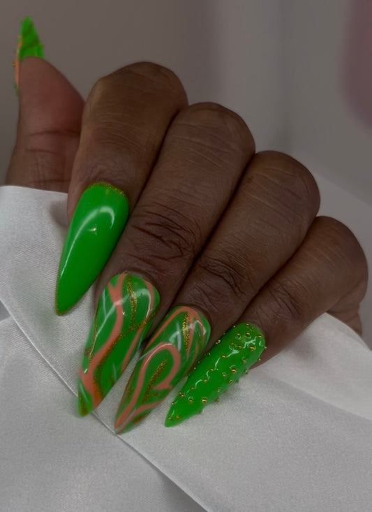 Electric Oasis | Long Stiletto Press On Nails