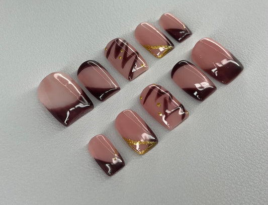 Mocha Swirl | Short Square Press On Nails