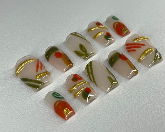 Bare Bloom | Short Coffin Press On Nails