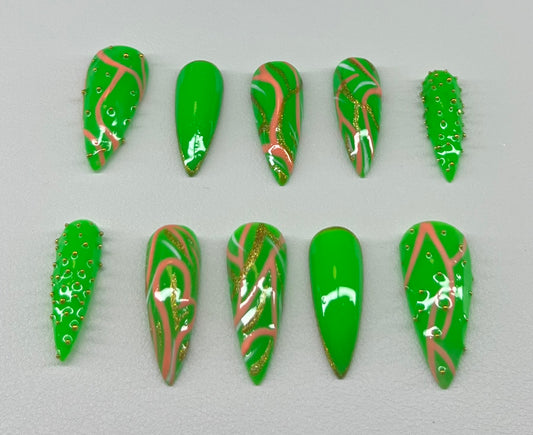 Electric Oasis  | Long Stiletto Press On Nails