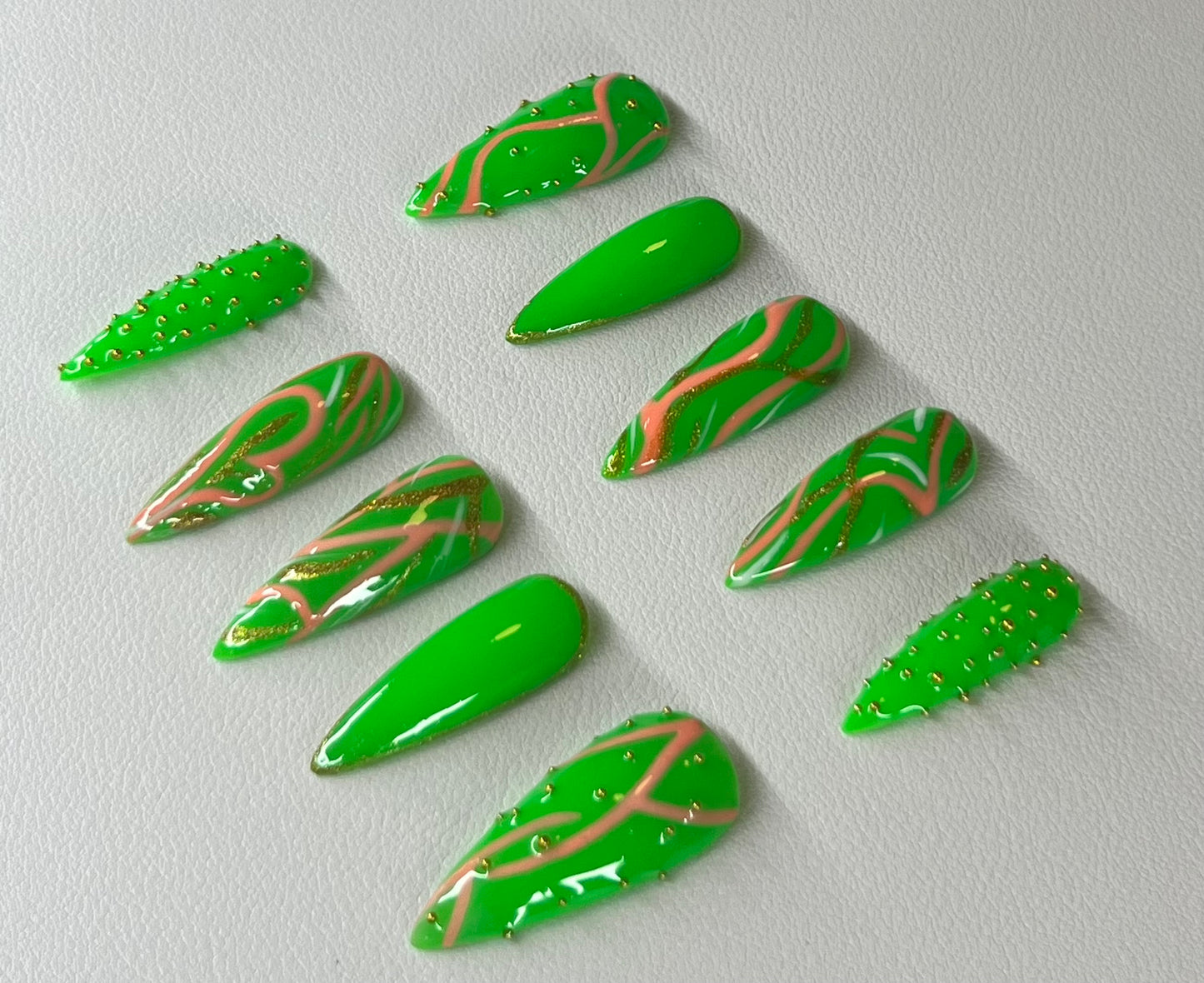 Electric Oasis  | Long Stiletto Press On Nails
