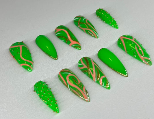 Electric Oasis  | Long Stiletto Press On Nails